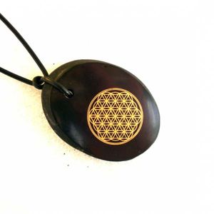 Oval Shungite pendant "Flower of life". Shungite Pendants.